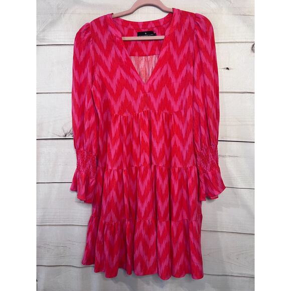 Pomander Place Size SM Red Pink Chevron Dress Tiered Preppy Cute - Picture 1 of 6
